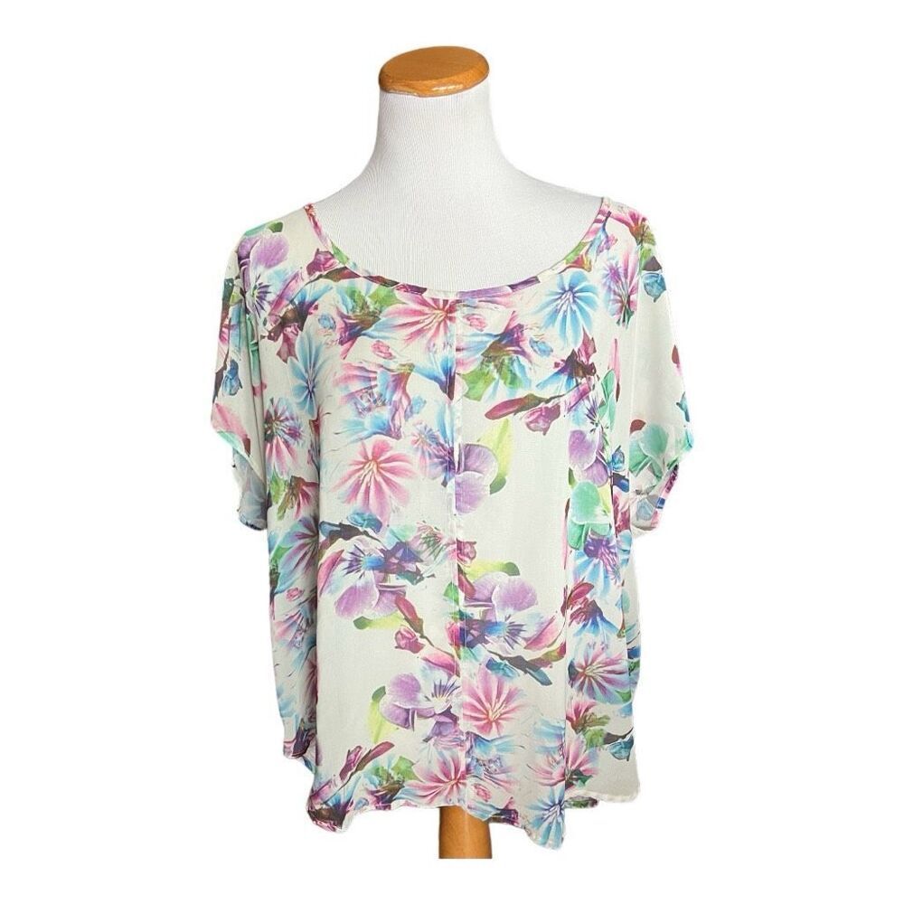 Womens Torrid Georgette White Floral Flowy Open Back Blouse Top - Sz 1